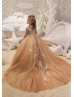 Gold Lace Tulle Beaded Sparkly Flower Girl Dress Party Dress